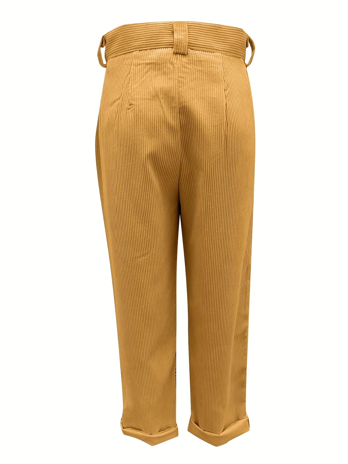 Corduroy High Waist Pants, Elegant Dual Pockets Pants For Spring & Fall, Women's Clothing