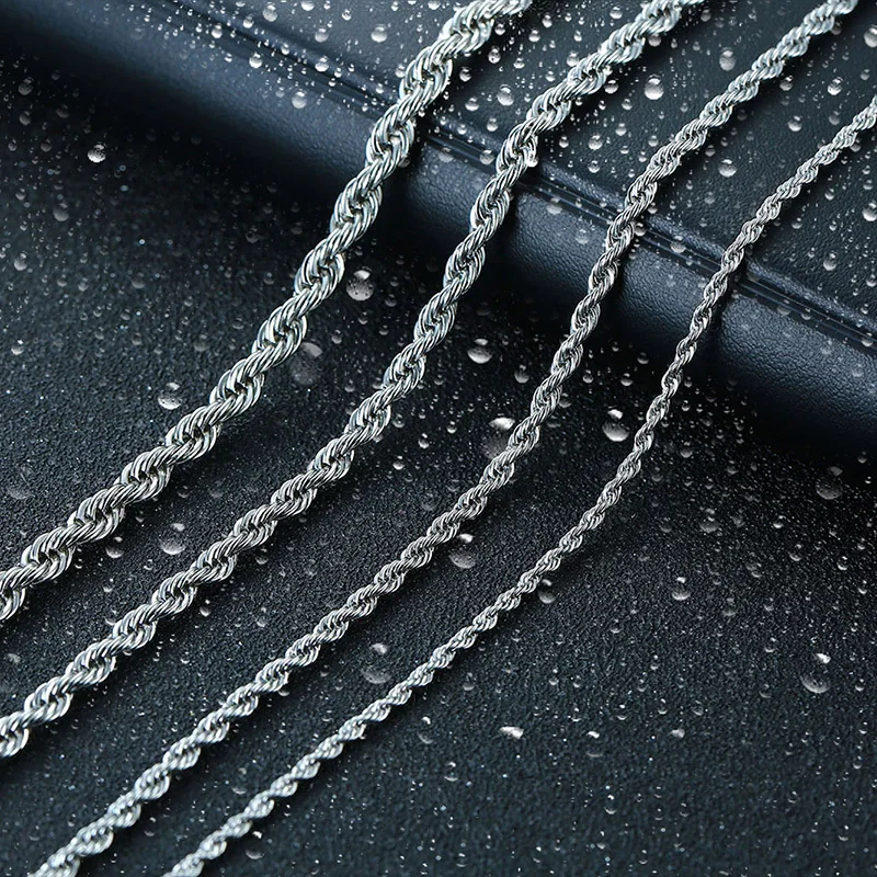 Vnox 2mm 3mm 4mm 5mm Rope Chain Necklaces For Men Women, Gold Plated Stainless Steel Twisted Chain Choker, Gothic Simple Collar