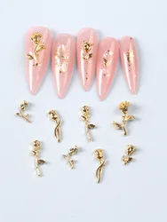 10Pcs Flowers For Nail Charm Alloy Vintage Rose Metal Gold Punk Accessories Style Nail Art Decorations DIY Design