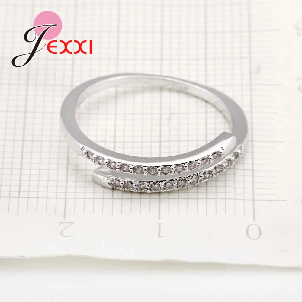 Trendy Open Rings AAA Clear CZ Crystal Stone Real 925 Sterling Silver Wedding Jewelry Accessories for Girls Women Eternity