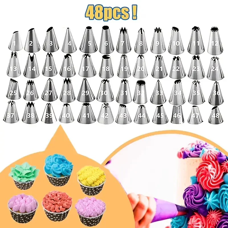 48pcs Small Piping Nozzle-Stainless Steel Cake Decorating Tips for Buttercream, Royal Icing,Cupcakes&Cookies Baking Pastry Tools