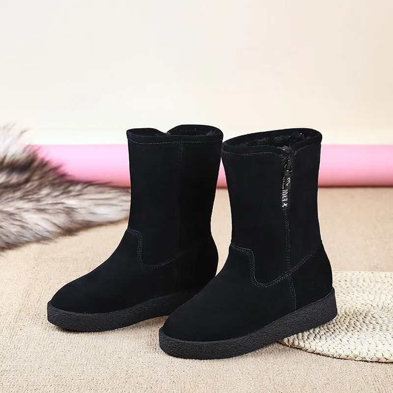 

Snow Boots Women 2022 Winter New Classic Middle Tube Warmth Thickening Northeast Cotton Boots Frosted Leather Ladies Short Boots