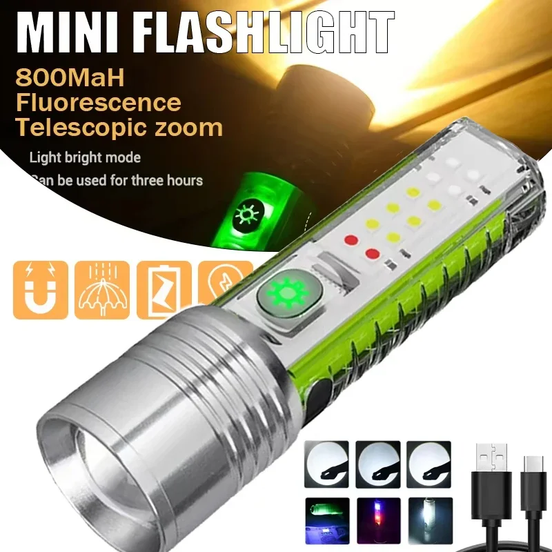 

Keychain Light Mini LED Flashlight USB Rechargeable Waterproof Fluorescent Torch with Tail Magnet Side COB Emergency Lantern