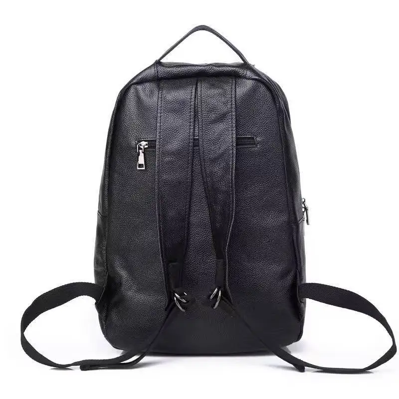 Mochila grande de cuero genuino para hombre, bolso de viaje de cuero de vaca negro para niños, bolso de hombro de colegio diario informal
