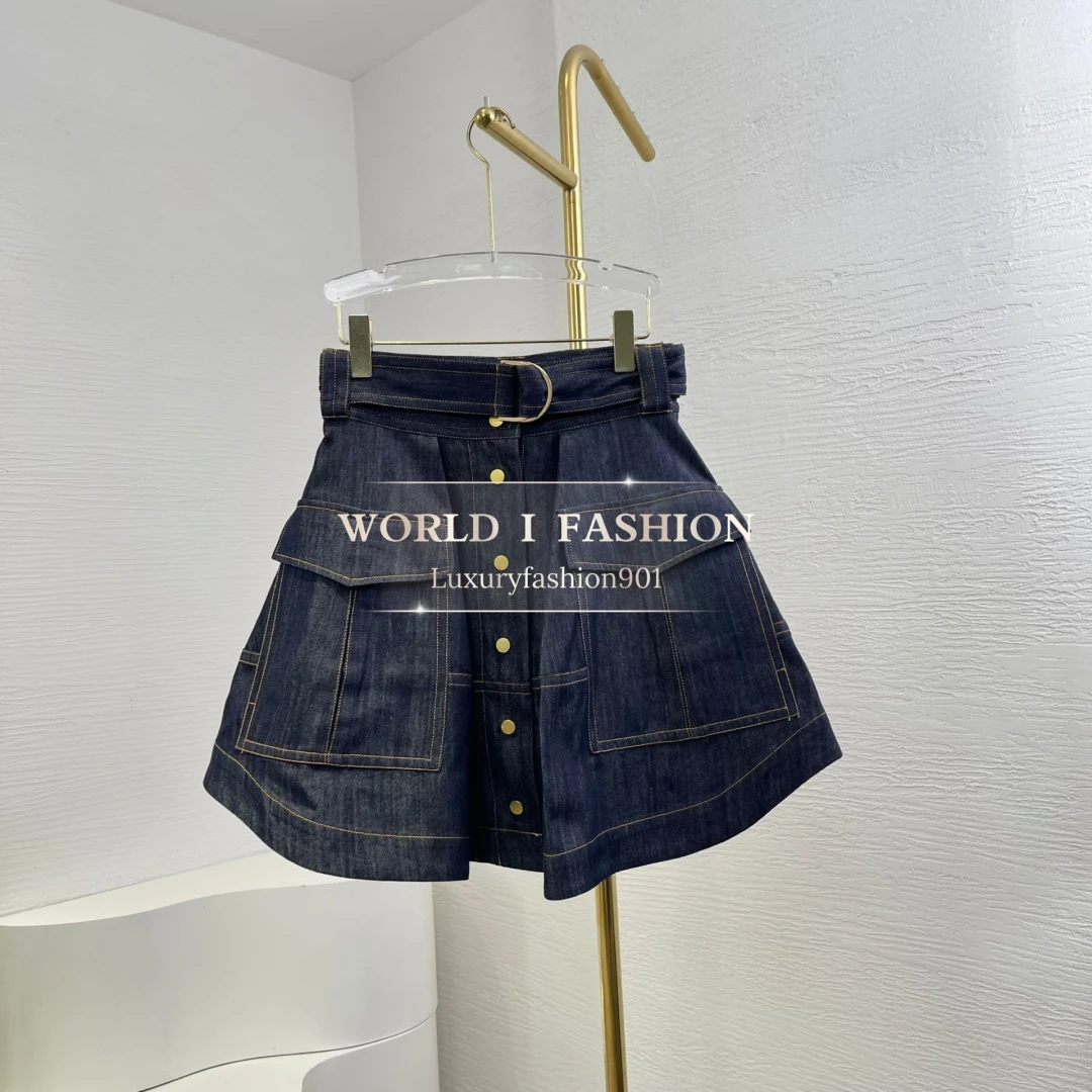 

Cotton 2025 High Quality Navy Blue Denim Skirt