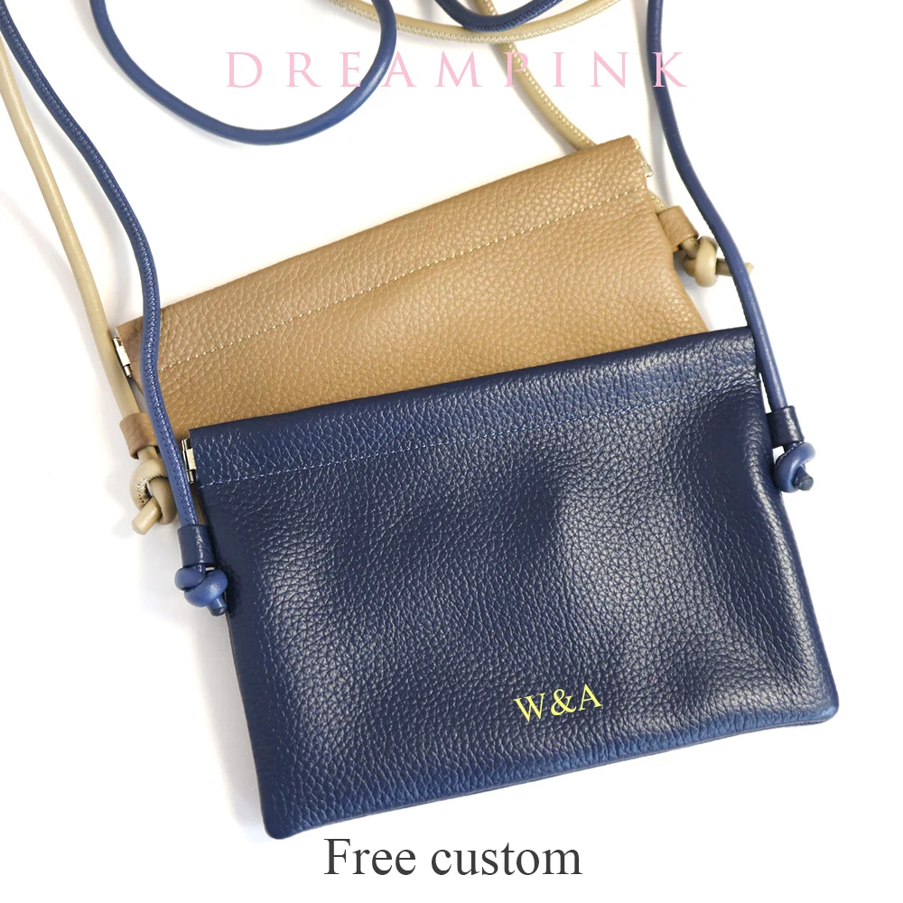 Leisure Slim Women Crossbody Bag Custom Letters Soft Genuine Leather Female Shoulder Phone Pouch Personalize Name Clutch Purse
