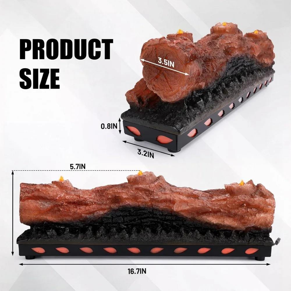 16-Inch USB-Powered Electric Fireplace Insert with Realistic Flame Effect and LED Candle Light