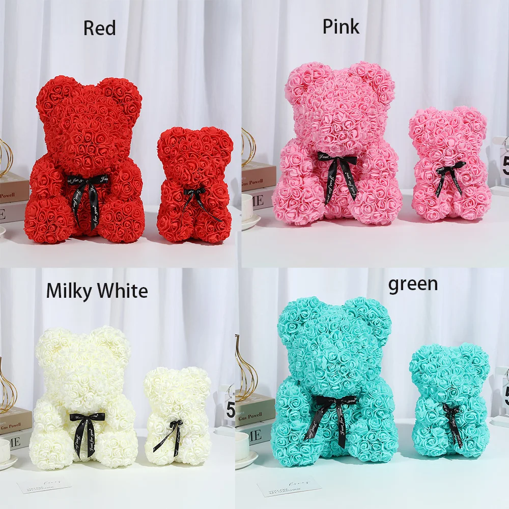 Artificial Flowers 25cm Rose Bear Girlfriend Anniversary Christmas Valentine's Day Gift Birthday Present For Wedding Party