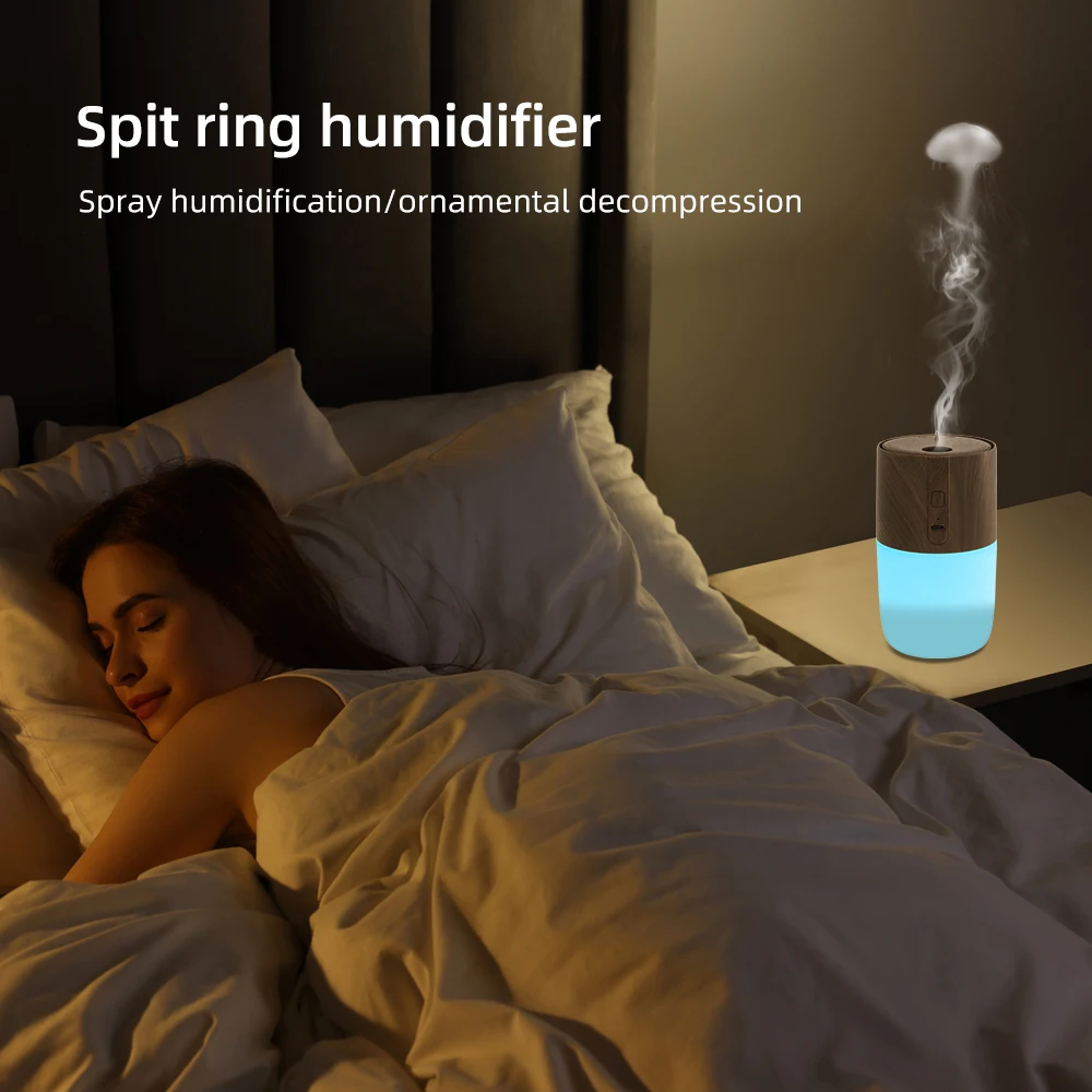 

300ml Wood Grain Diffuser with 7-Color LED Light, 2 Essential Oils, Ultrasonic Humidifier & Air Purifier for & Car