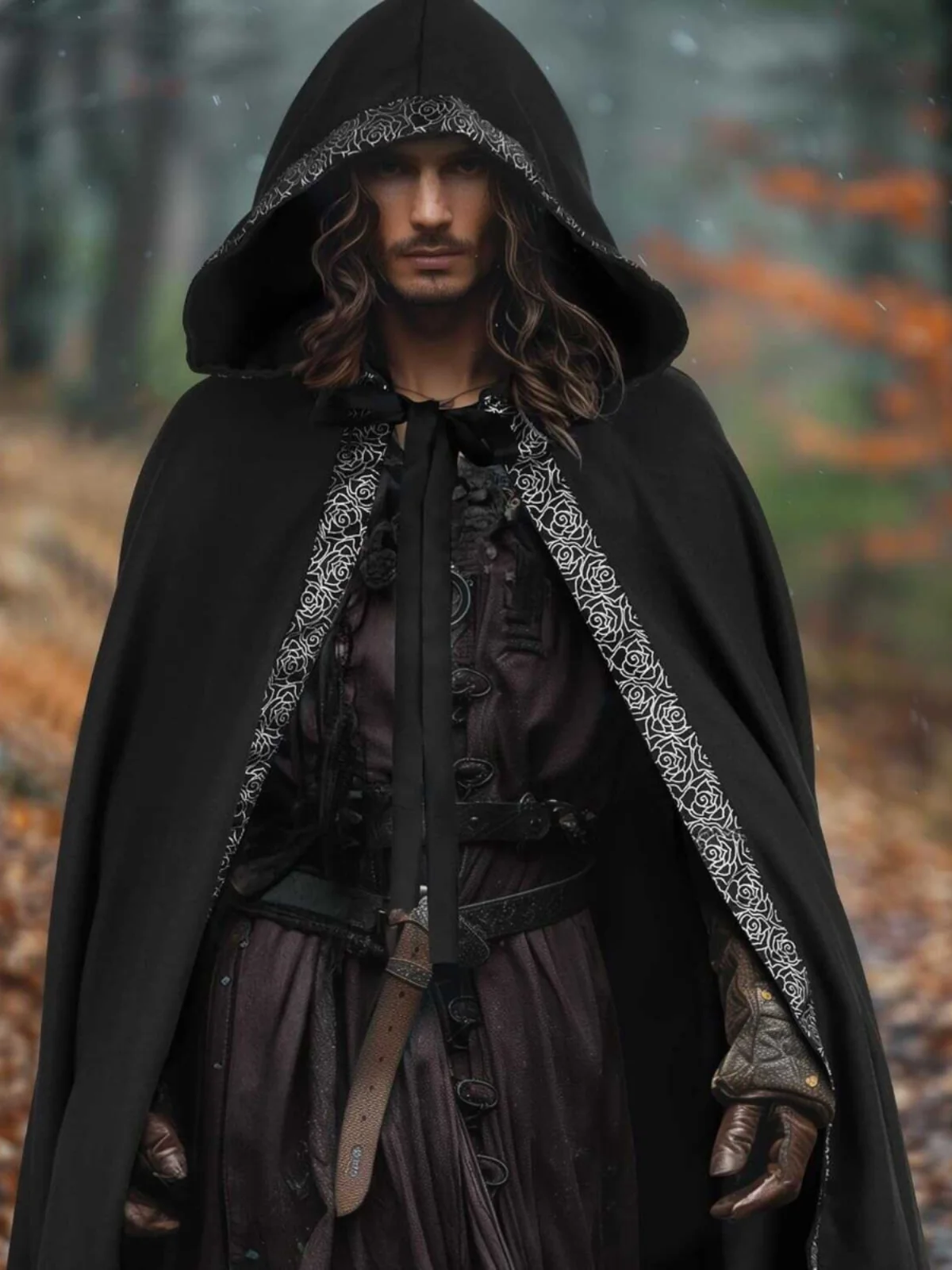 

Панк-готический придворный плащ с кружевной отделкой, халат с капюшоном на Хэллоуин, средневековое обратное пальто с поясом для женщин, этнический сценический костюм