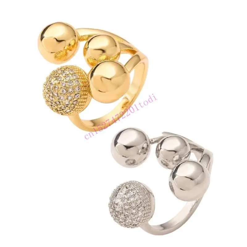 

M76B Trendy Geometric Ball Copper Zircon Ring Unique For Women Jewelry Gift
