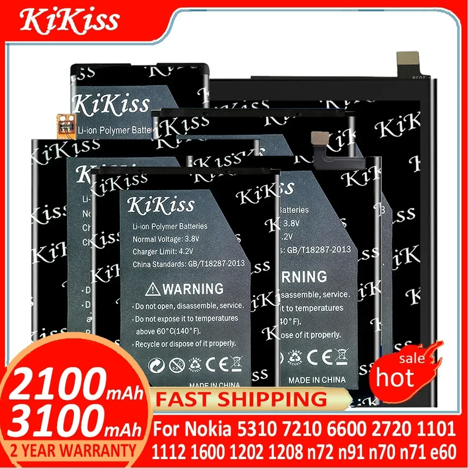 KiKiss BL-4C BL-4CT BL-5C Battery For Nokia 5310 7210 6600 2720 6700 1101 1112 1600 n72 n91 n70 n71 1208 e60 1202 BL 4C/4CT/5C