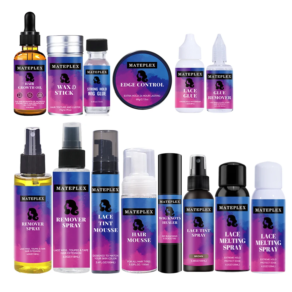Lace Tint Spray Custom Private Label+Wig Knots Healer+Melting Band for Lace Front+Hair Growth Oil+Glue Remover Wig Accessories