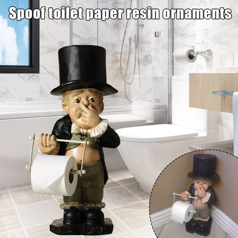 Creative Spoof Toilet Housekeeper Roll Paper Holder Funny Creative Mobile Roll Paper Sculpture Stand Home Desktop Decoration