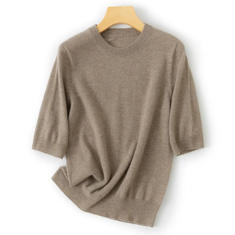 masigoch high-end autumn soft 100% cashmere seamless short sleeve sweater