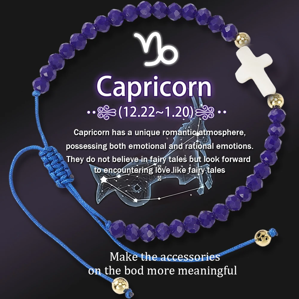 Go2boho زودياك سوار مجموعة قابل للتعديل اليدوية مطرز مجوهرات الصليب قلادة هدية عيد الحب للنساء الرجال عيد ميلاد