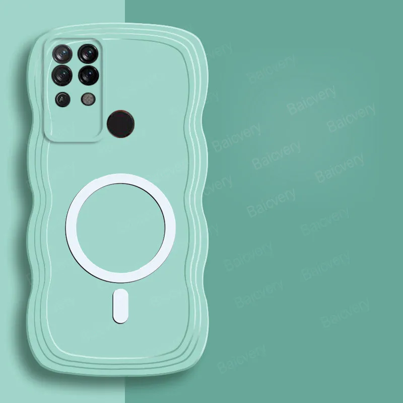 Case For Tecno POVA LC7 LD7 LD7J Wave Border TPU Silicone Colorful Shell Back Protective With Ring Iron Sheet Magnetic Sticker