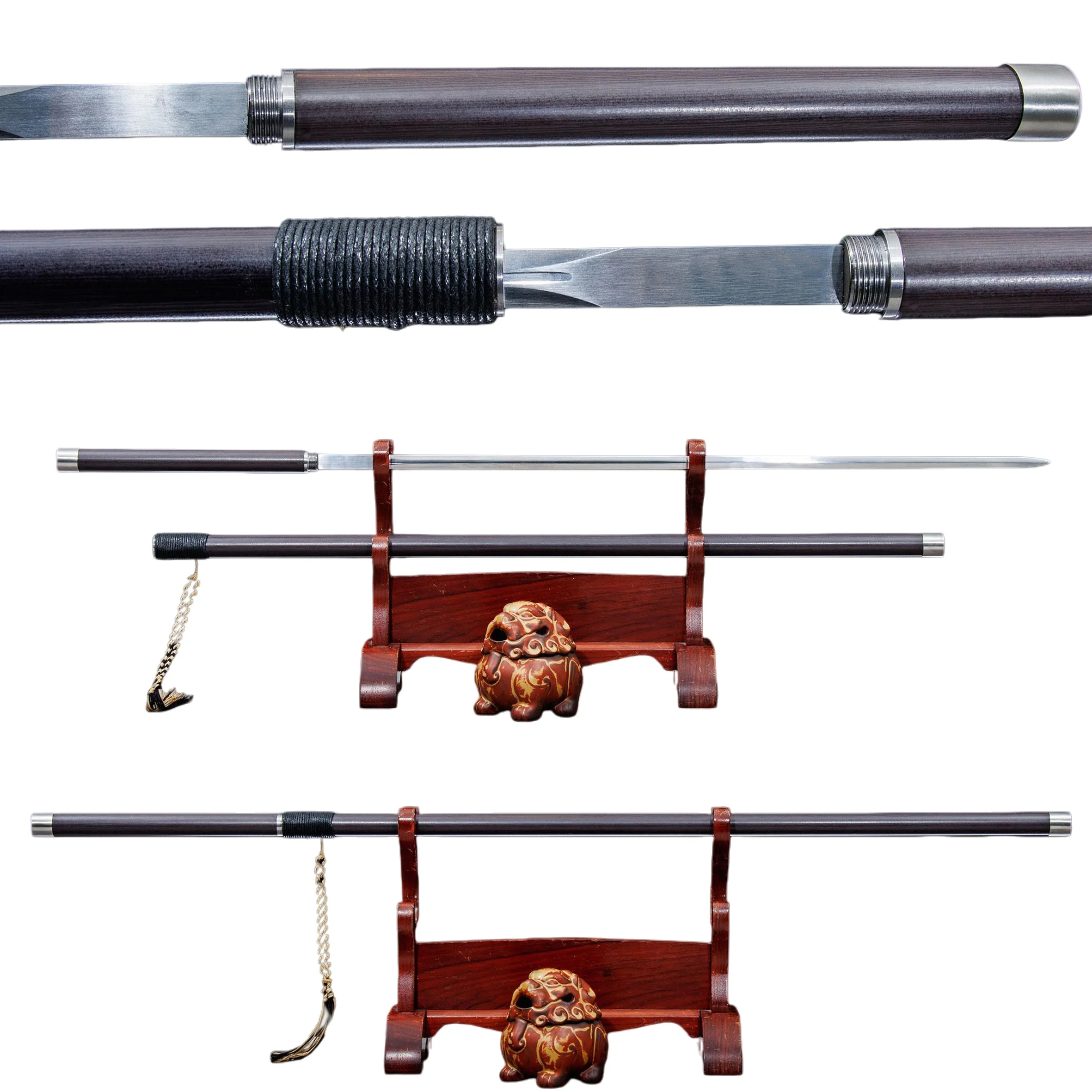 

112-сантиметровый китайский черный меч-трость из углеродистой стали с ножнами, самурайский меч, готовый к бою, острый катана. Любитель боевых искусств в стиле ниндзя