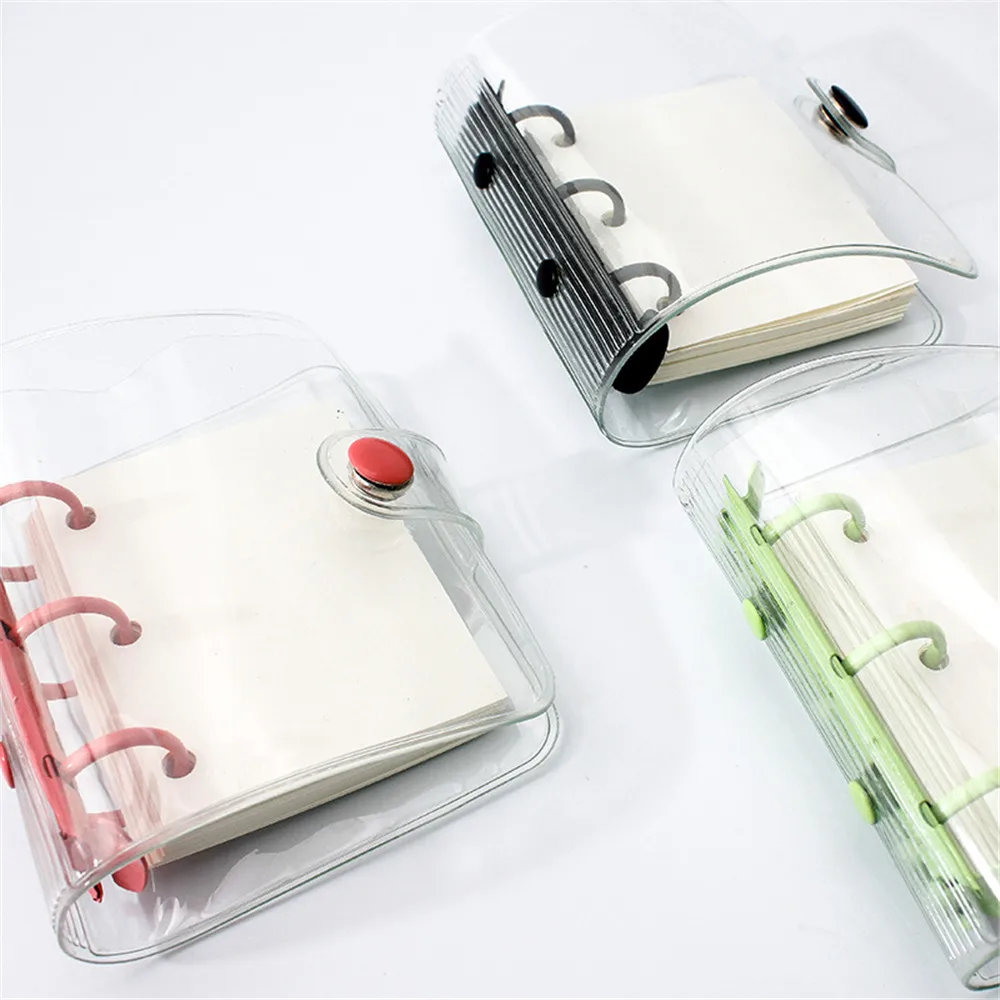Mini Cute Transparent PVC Loose-leaf Notebook 3 Hole Binder Ring Coil Hand Book Shell Card Holder Office Kawaii Stationery