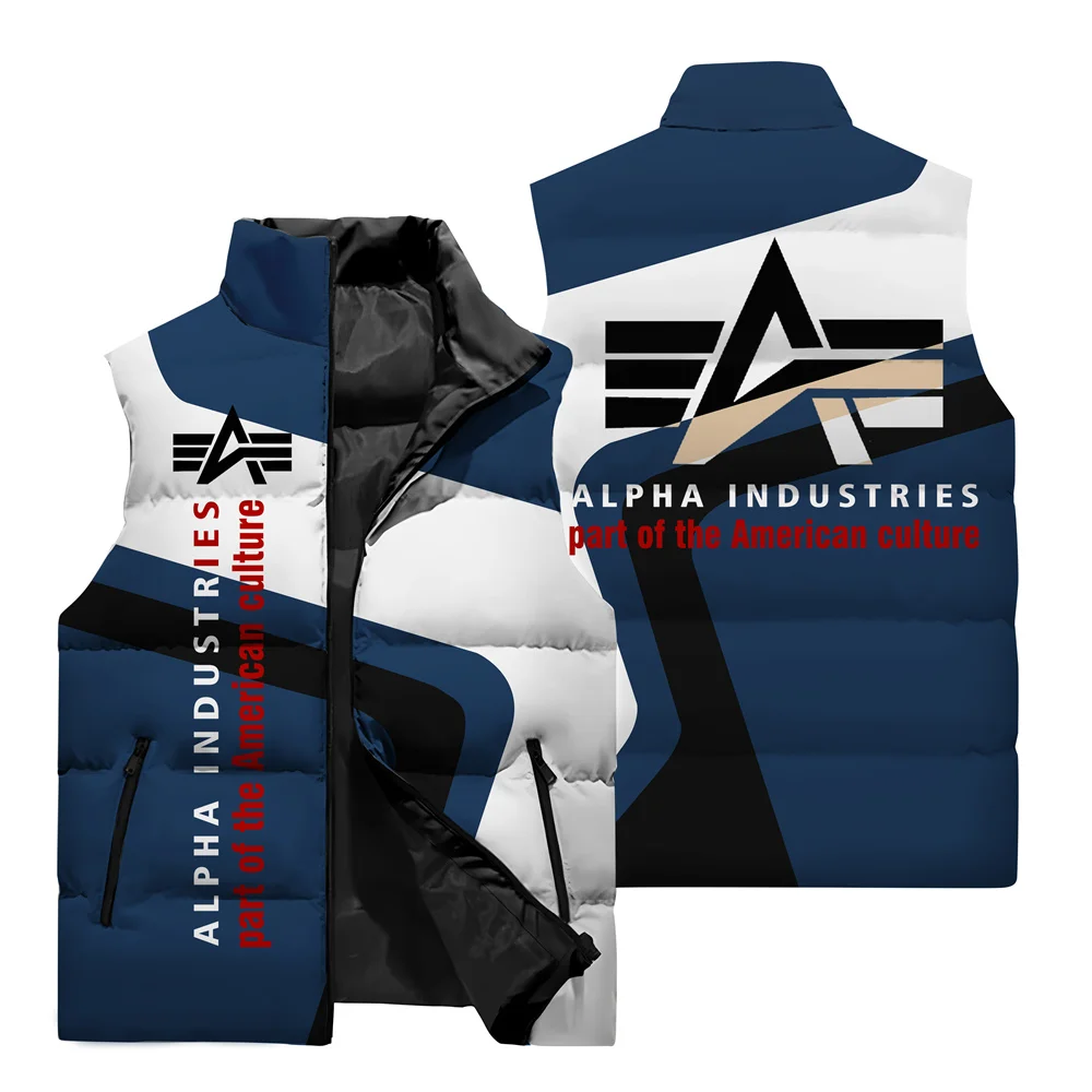 Alpha Logo 3D Printed Vest 2024 Autumn/winter Outdoor Sports Cotton Vest Men\'s Motorcycle Riding Sleeveless Jacket M-6XL
