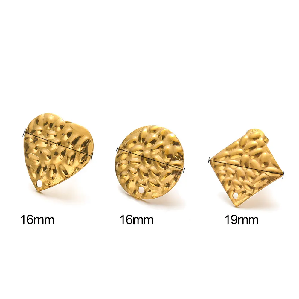 10Pcs Stainless Steel Embossing Gold Color Earrings Stud Earrings Posts with Hole for DIY Dangle Charm Drop Ear Jewelry Making