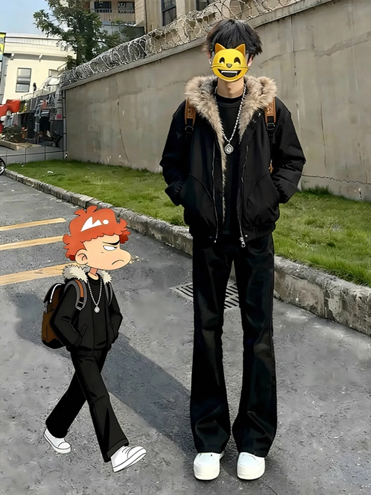 

American Sle Thiened Winter Cotton Jaet Men's Fce Lined Warm Coat with Fur Collar Youth Faion Loose Fit Long Sve