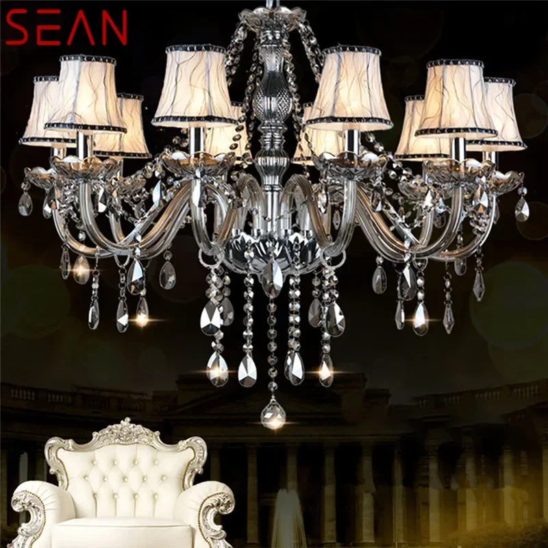 SEAN European Luxury Crystal Pendent Lamp Smoke Gray Living Room Restaurant Bedroom Villa Hotel Western Restaurant Chandelier