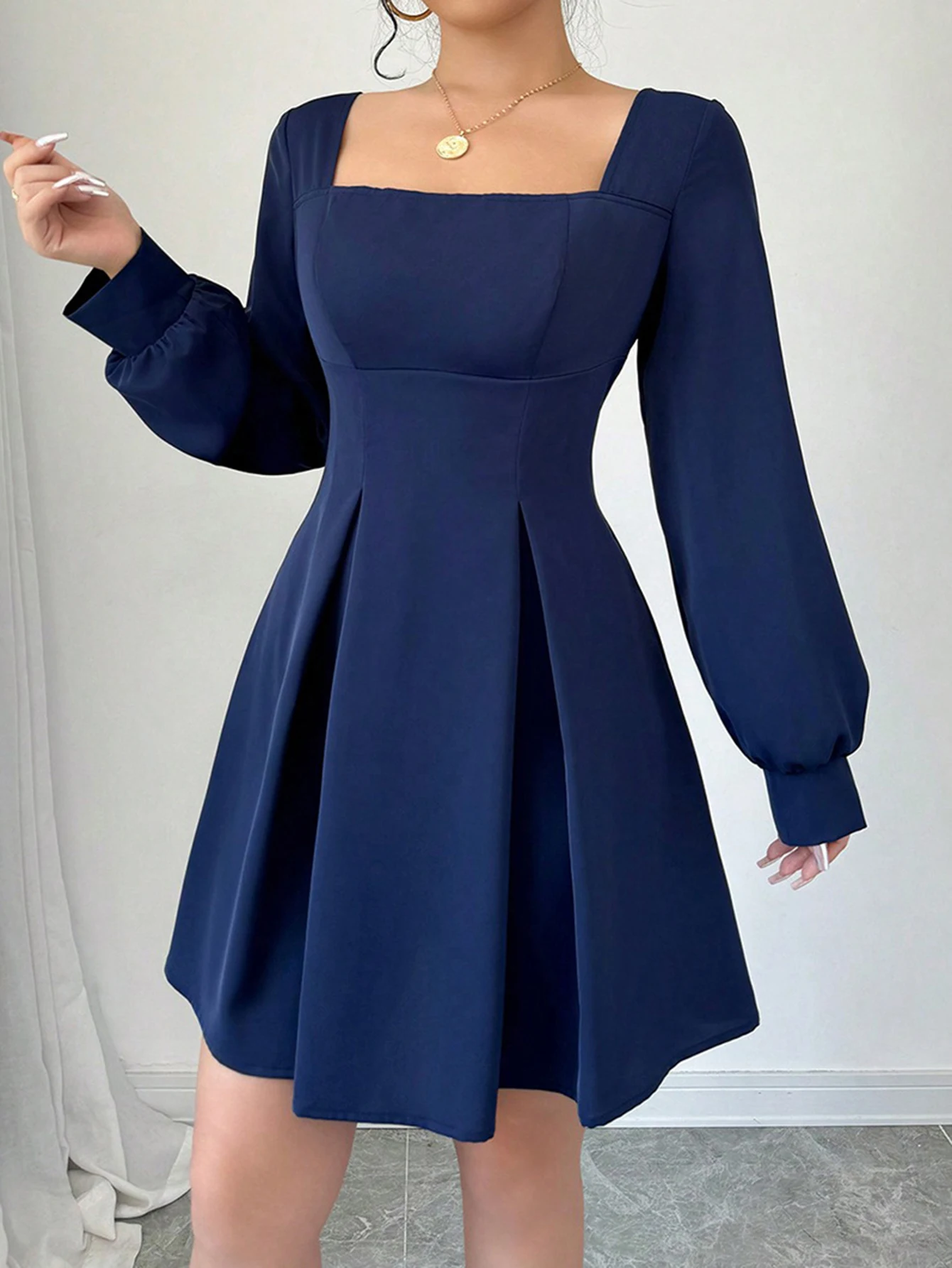 Robe trapèze mi-longue décontractée, avec manches droites, col rond, Design ajusté, robe élégante à la mode pour femmes