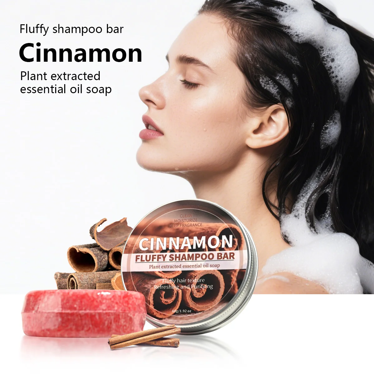 Cinnamon Essential Oil Shampoo Bar, Natural Plant Spice Extract Essence, Deep Cleaning Hair Care Shampoo, Solid Shampoo