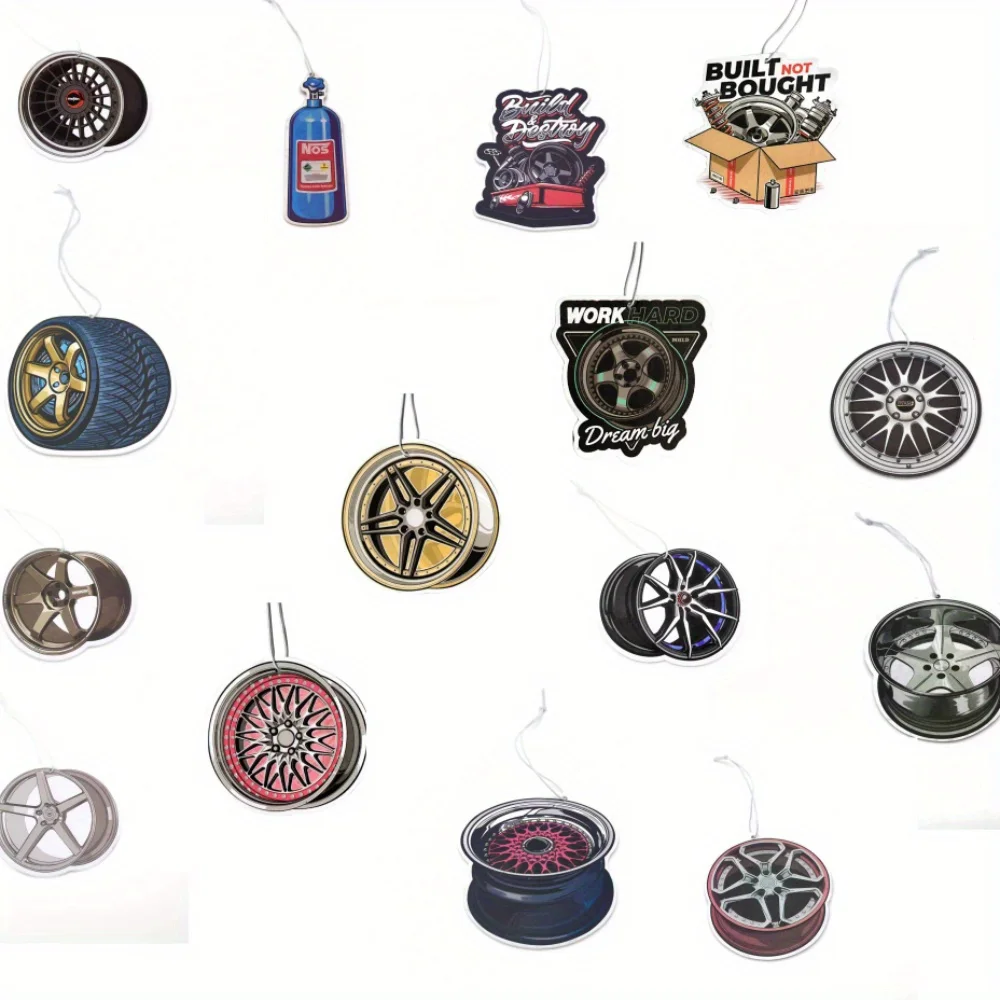 1/3/15pcs Car Wheel Shaped Hanging Air Freshener Perfume Scent Rearview Mirror Pendant Aromatherapy Tablets, For Car, Bedroom