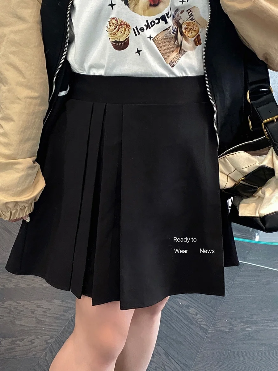 

Юбка А-силуэта с высокой талией, больших размеров, женская, осенне-зимняя, универсальная, черная, плиссированная, стройнящая, для любого типа фигуры