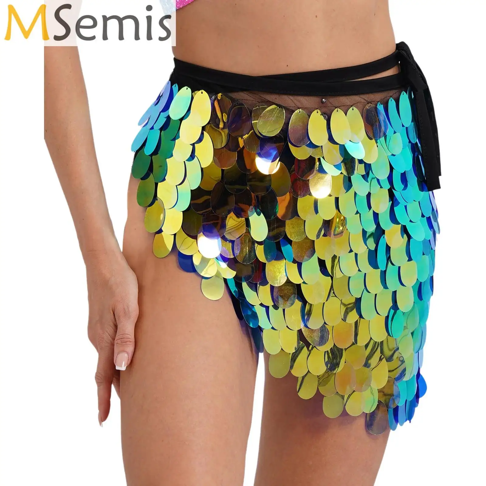 Damska spódnica do tańca brzucha sznurowana cekinowa siatkowa trójkątna chusta na biodra minispódniczka na Halloween Tango Party występ na scenie pas