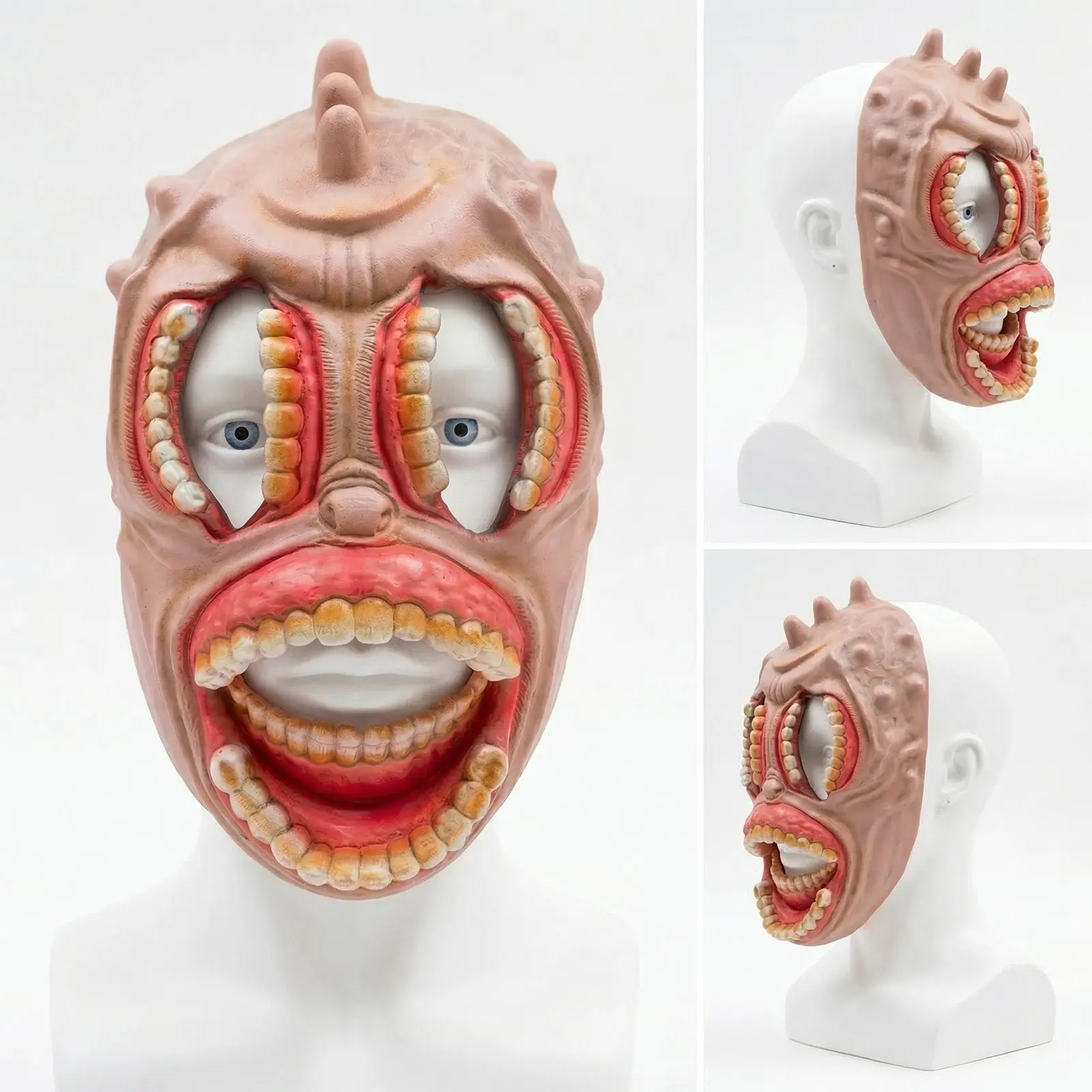 Scary Multi-Teeth Demon Mask Cosplay Skull Monster Pu Half Face Masks Halloween Haunted House Carnival Party Costume Props