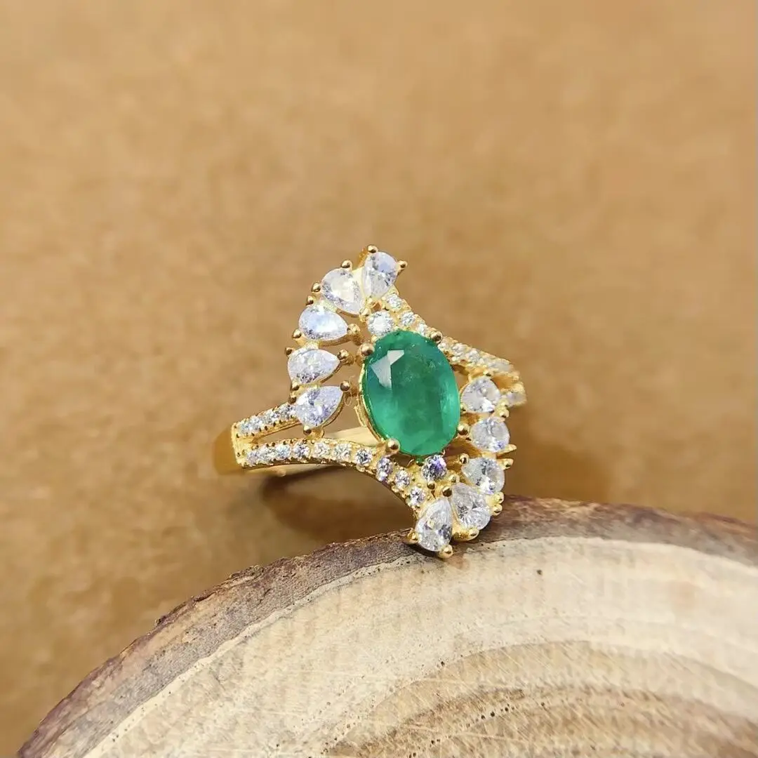 KJJEAXCMY Fine Jewelry Natural Emerald Women's Ring S925 Silver Electroplating Process Inlaid High Clarity Support Testing Gift