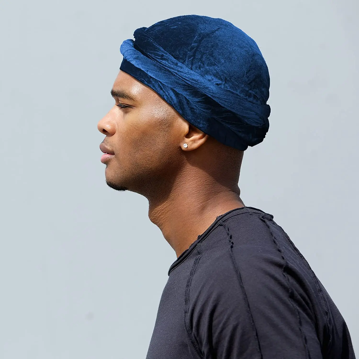 2023 Velvet Halo Turban for Men Satin Lined Turbans Soft Twist Head Wrap Silky Lined Durags Street Hip Hop Male Bonnet Hat