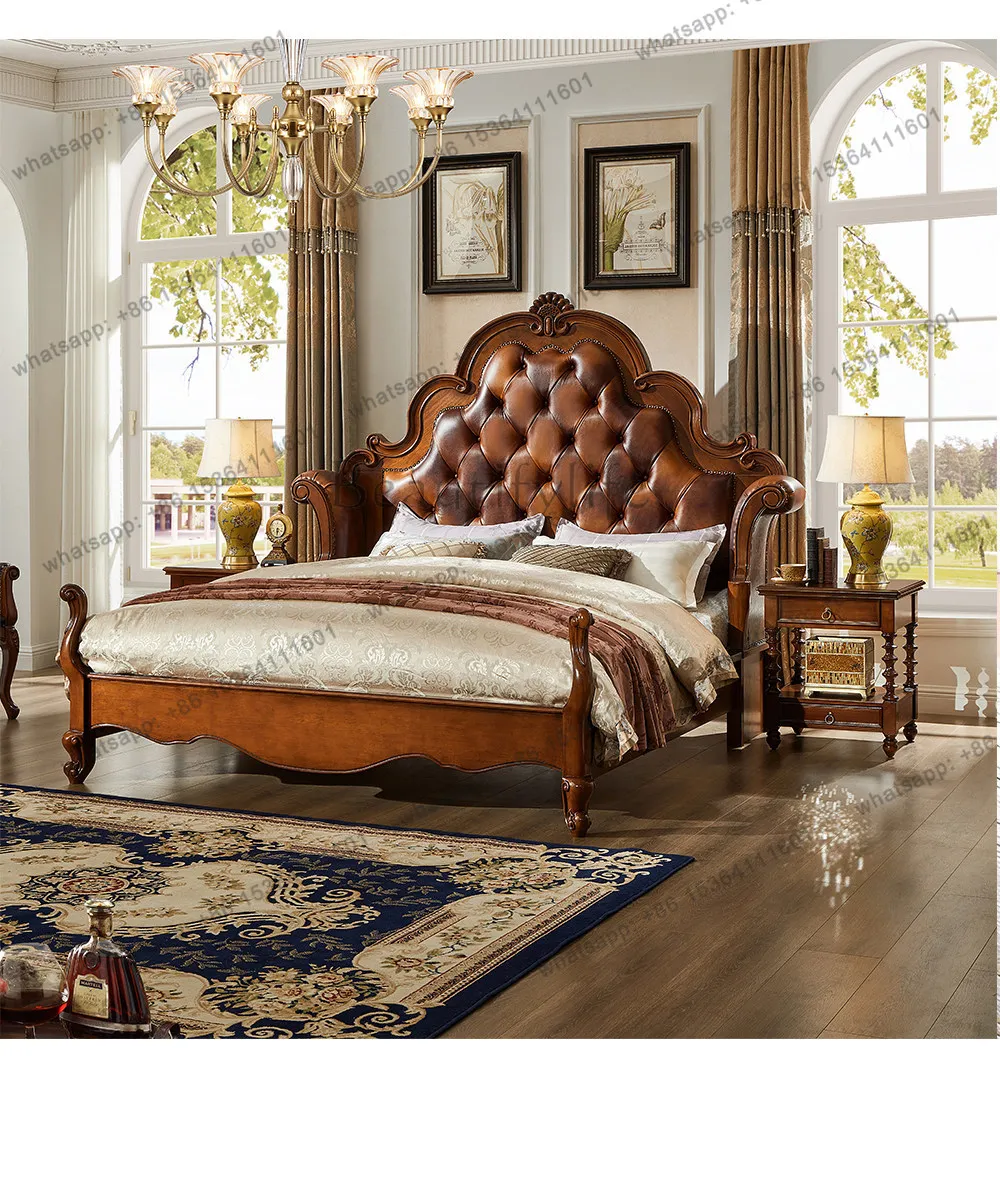 All solid wood leather bed All solid wood American country soft bag light luxury 1.8M double bed