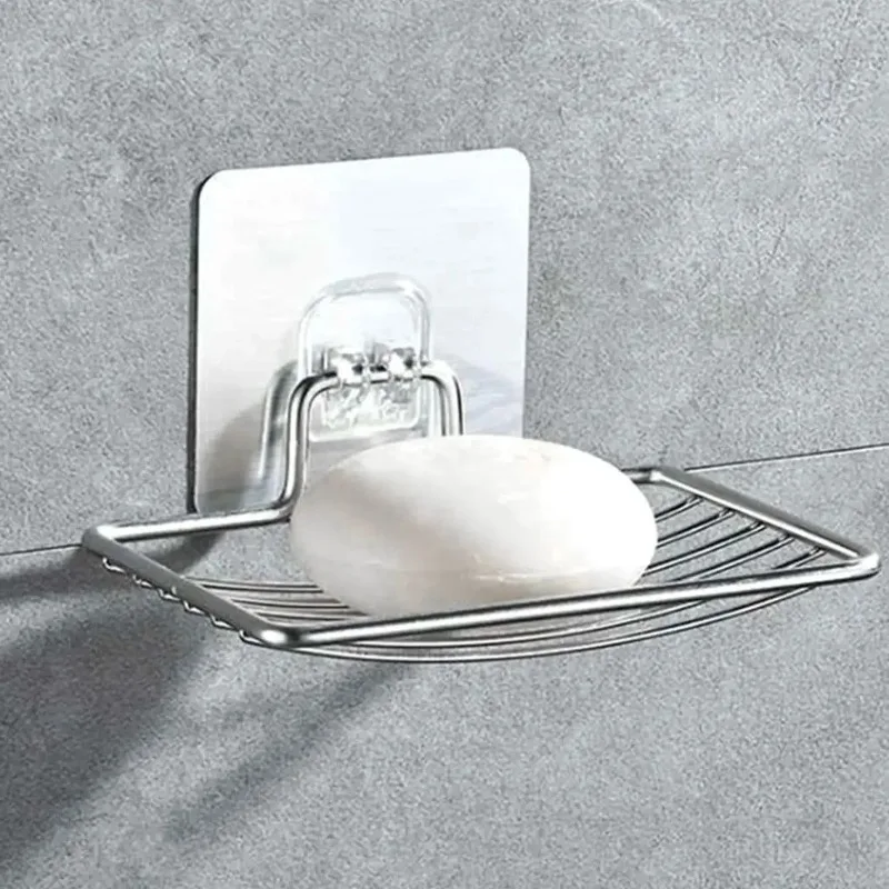 1pc-Stainless steel soap rack, wall mounted soap rack, drainage soap tray, simple storage rack in home bathroom