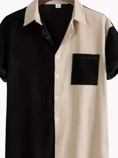 

Casual Twotone Lapel Faionable Button ort Sve irt for Youth Summer Loose Fit Regular Length Pure Color Faionable S...