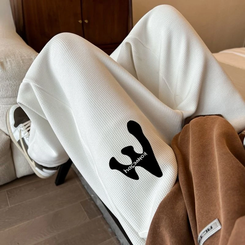 

Мужские джоггеры из вафельной ткани в китайском стиле, свободные брюки с манжетами, мягкие спортивные повседневные штаны для ежедневной носки