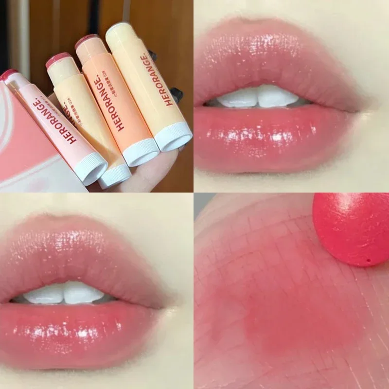 4color Colored Lip Balm Set Moisturizing Transparent Lips Repair Stick Pink Strawberry Lipstick Lip Care Lip Primer Cream Makeup