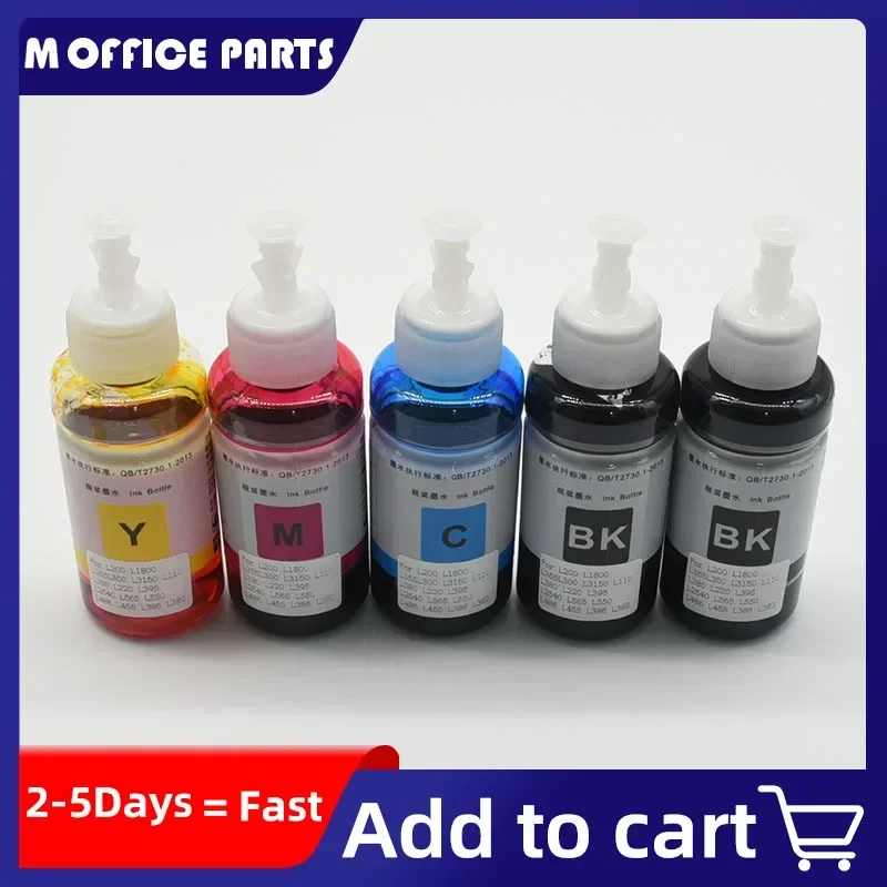 5bottles Dye Based Refill Inkfor Epson L200 L1800 L355L300 L3150 L110 L380 L220 L395 L2540 L565 L550 L486 L455 L386 L382 2BK1CMY