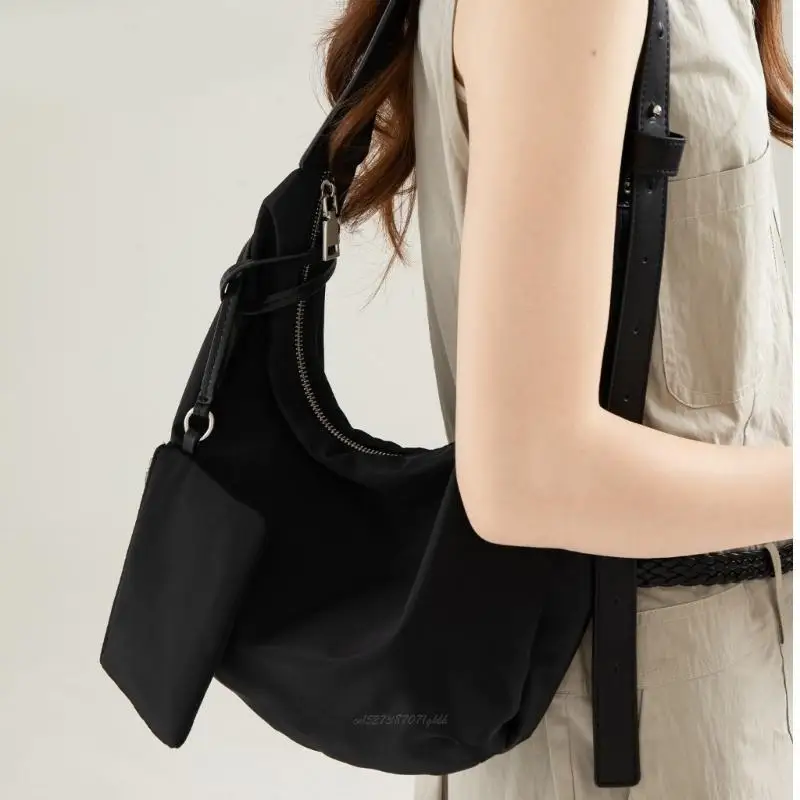 X5XA Fashionable Practical Nylon Shoulder Bag Solid Underarm Bag For Daily Use Women Casual Outfit Essential