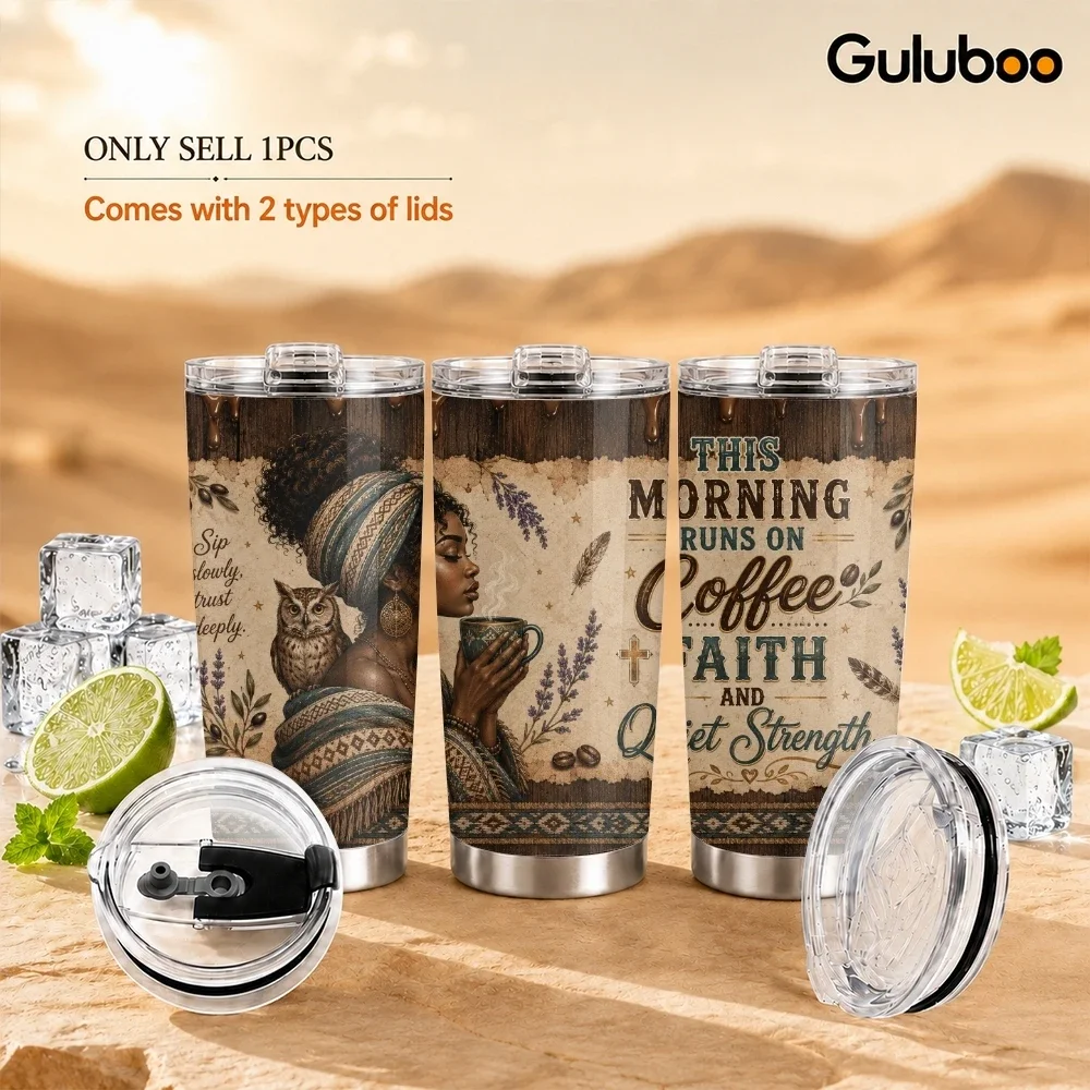 Black Woman Coffee Faith Vacuum Flasks 20oz Stainless Steel Insulated Tumbler Double Wall Cup with 2 Lids Straw Travel Mug