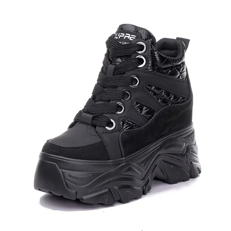 

Осенние женские ботильоны из натуральной коровьей кожи 8 см, обувь на платформе, спортивная повседневная обувь на танкетке, модные зимние мотоциклетные ботинки