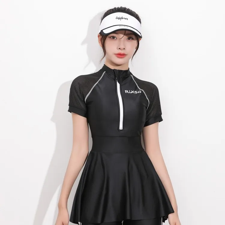 

Quick-drying conservative split skirt short-sleeved belly-covering and thin hot spring women's sports swimming clothes