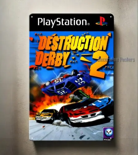 1p,Destruction Derby Video Game Metal Poster -Playstation Collectable Sign (8x12in)