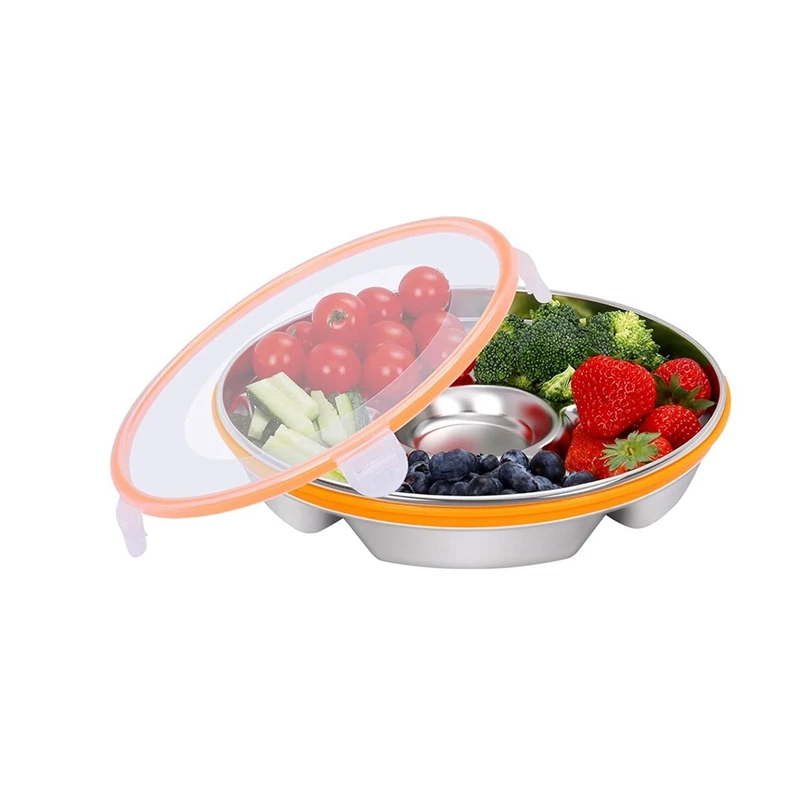 Veggie Tray With Lid And Dip,Divided Serving Tray With Lid Snack Tray With Lid For Party Platter,Relish Fruit Tray