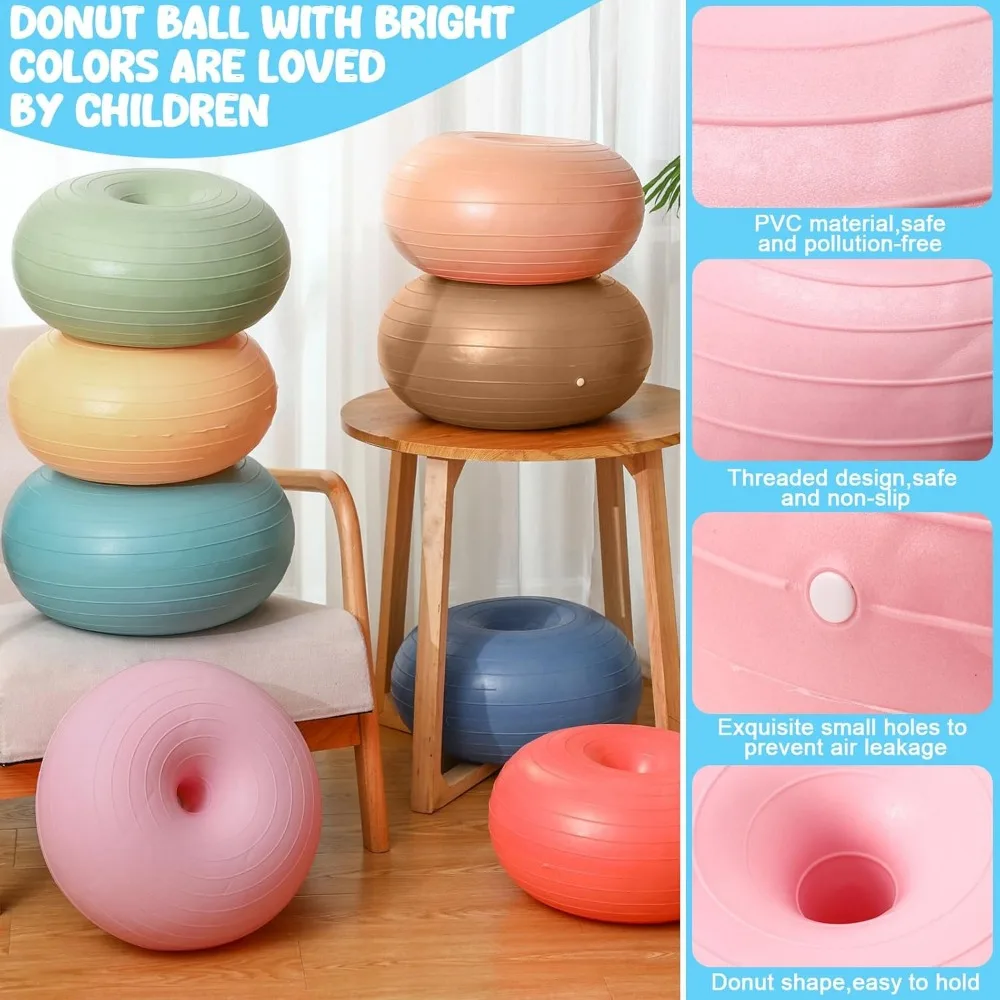 8 Pcs Flexible Seating for Classroom Inflatable Donut Ball Chair with Hand Pump Elementary Yoga Ball