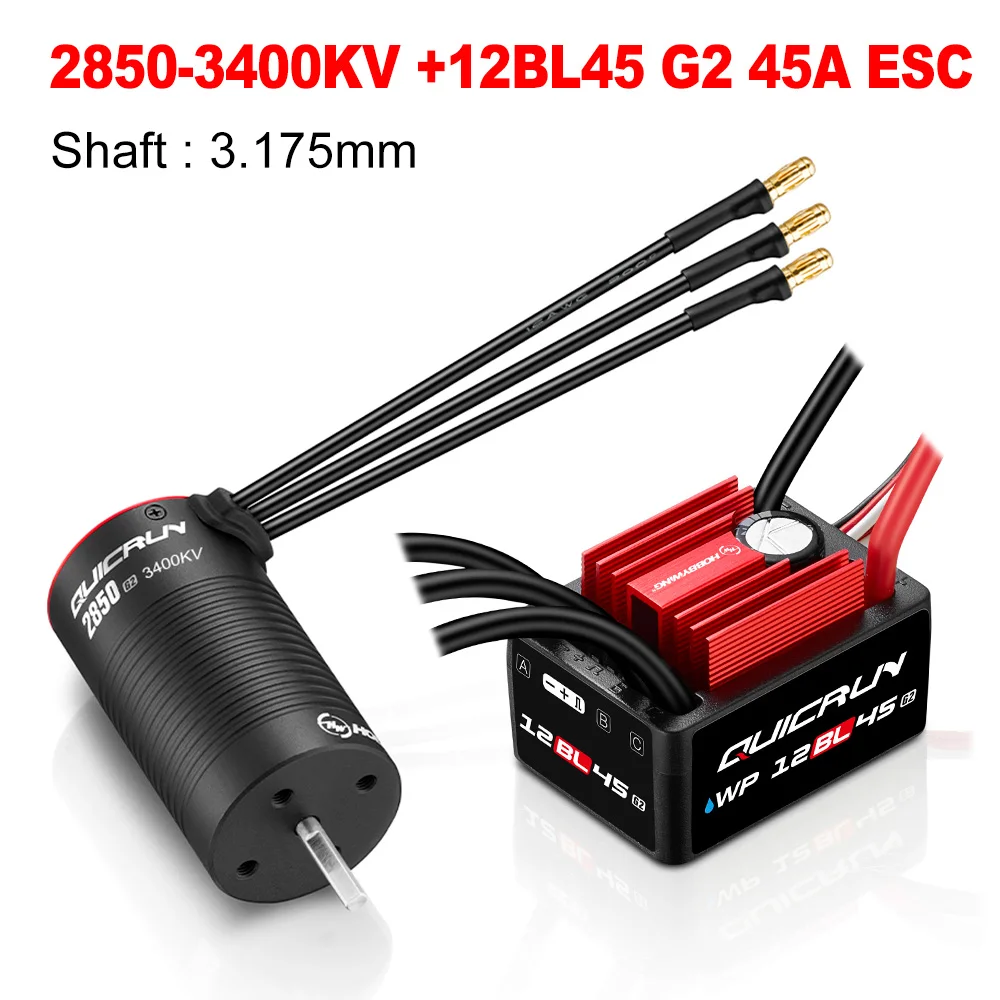 HOBBYWING Borstelloze Sensorloze Combo QUICRUN 2840 2850 Motor 12BL45 G2 45A ESC As Waterdicht Voor 1/12 1/14 1/16 RC Auto's