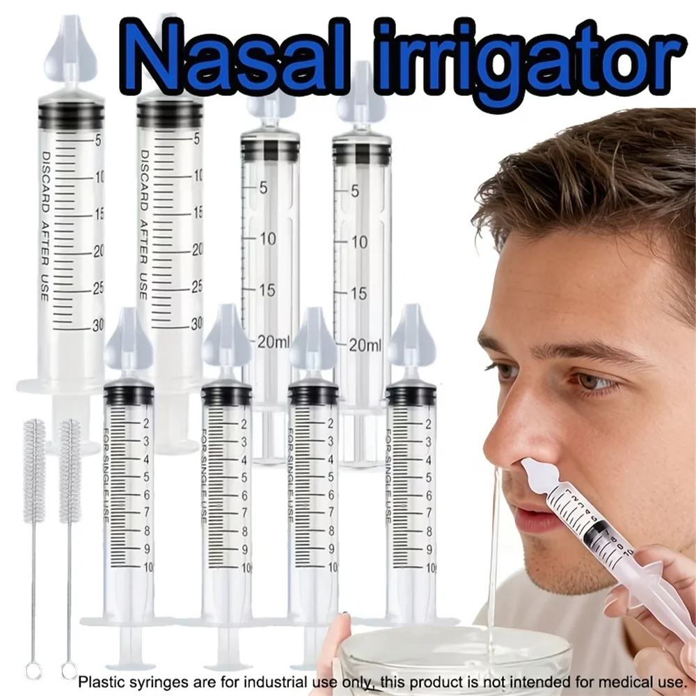 Multi-Size Gentle Nasal Cleaning Kit with Soft Tip and Brush, Nasal Cleaner, Manual Ball Syringe, Safe and Comfortable Daily Care Tool, Transparent White Syringe, Clear Scale Markings, Durable Quality, Reusable